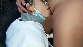 Lesbian nurse gets oral sex and facial in public