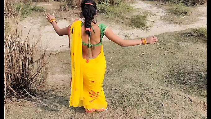 Outdoor sex with a natural Indian 18-year-old with big nipples and a village backdrop